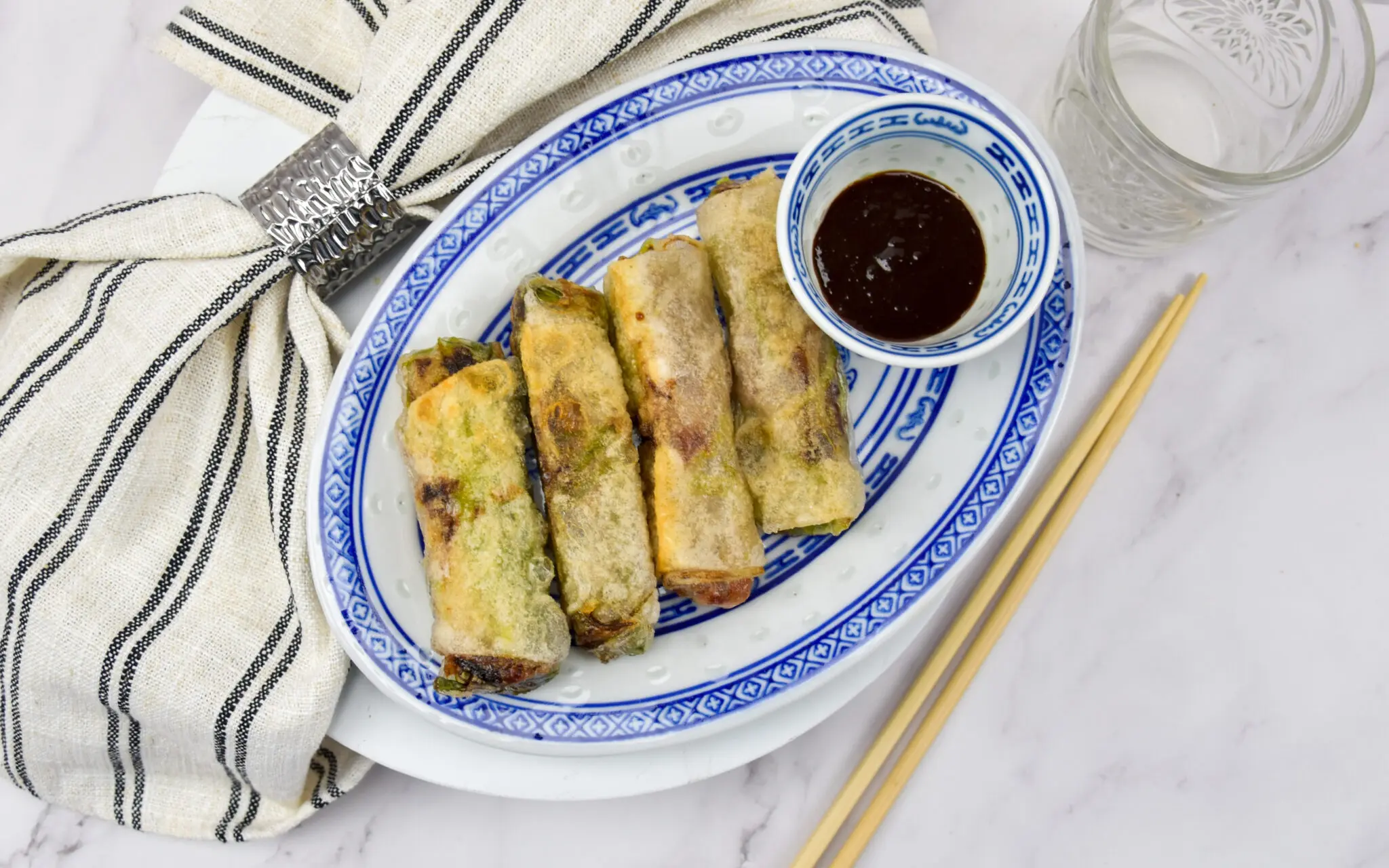 Crispy rijstvel loempia's met geroosterde eend