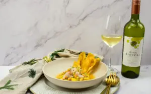 Gamba ceviche met passievrucht en mango