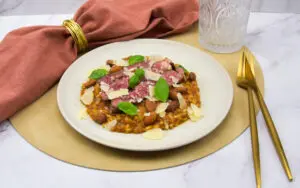 Risotto met rode pesto, bier en ribeye steak
