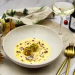 Coquille met witte chocolade, vanille en pistache