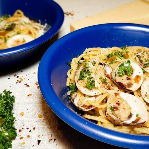 Pasta met garnalen en knoflook (spaghetti aglio olio con gamberi
