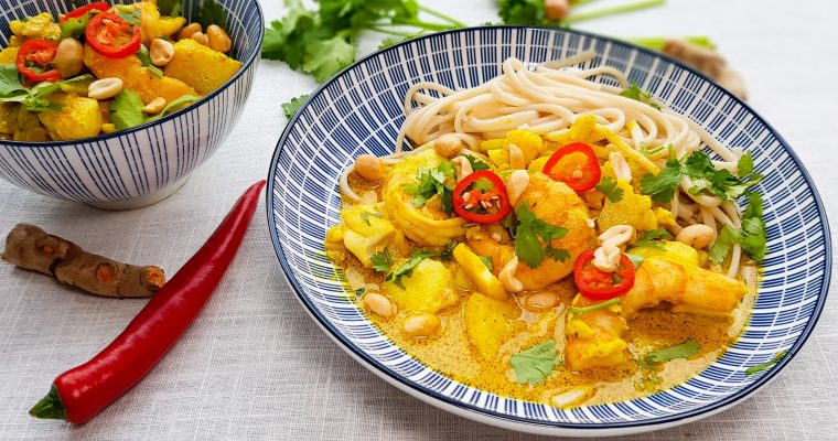 Thaise viscurry met kabeljauw en garnalen