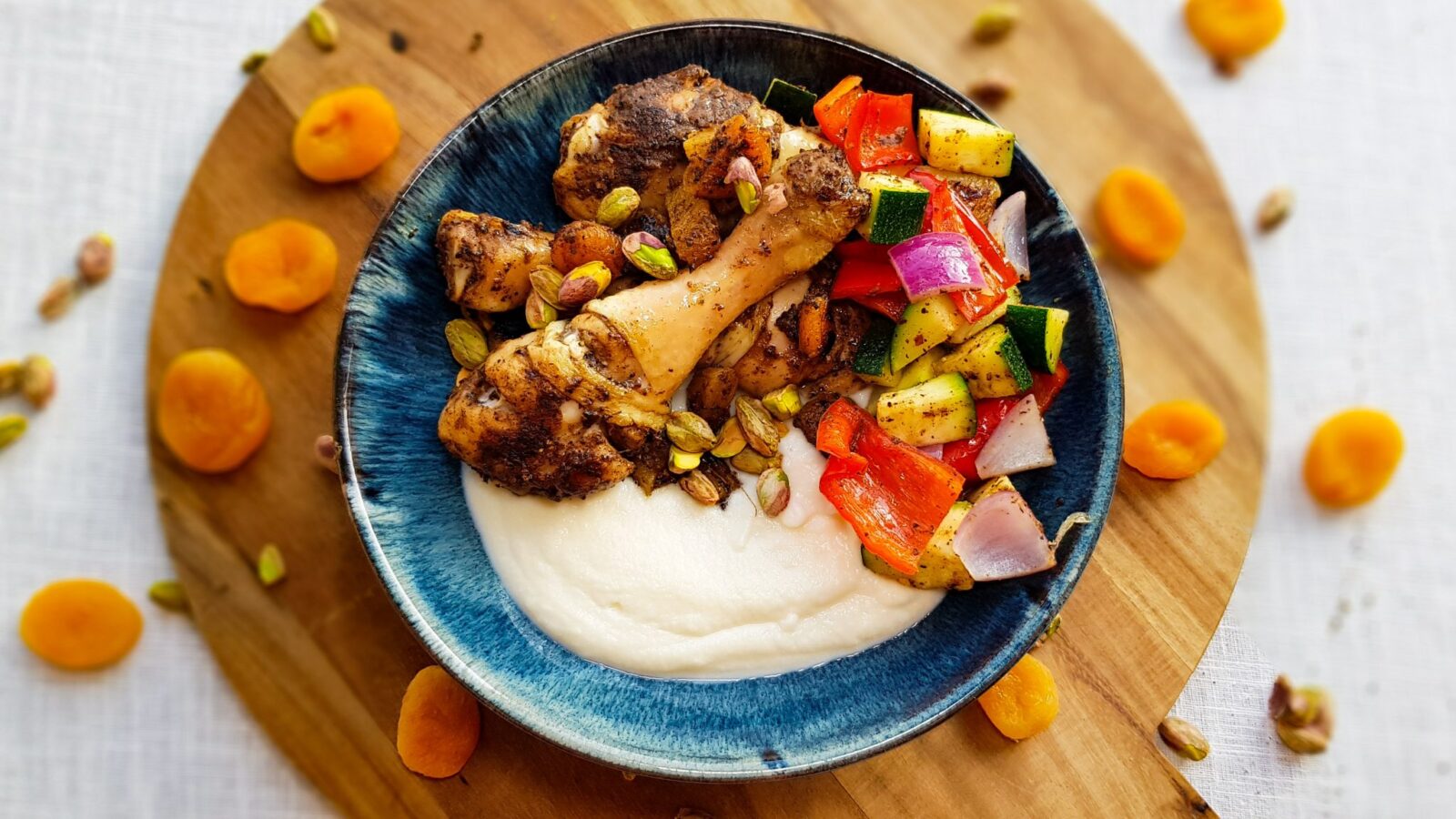 Marokkaanse kip met bloemkoolpuree en gegrilde groenten