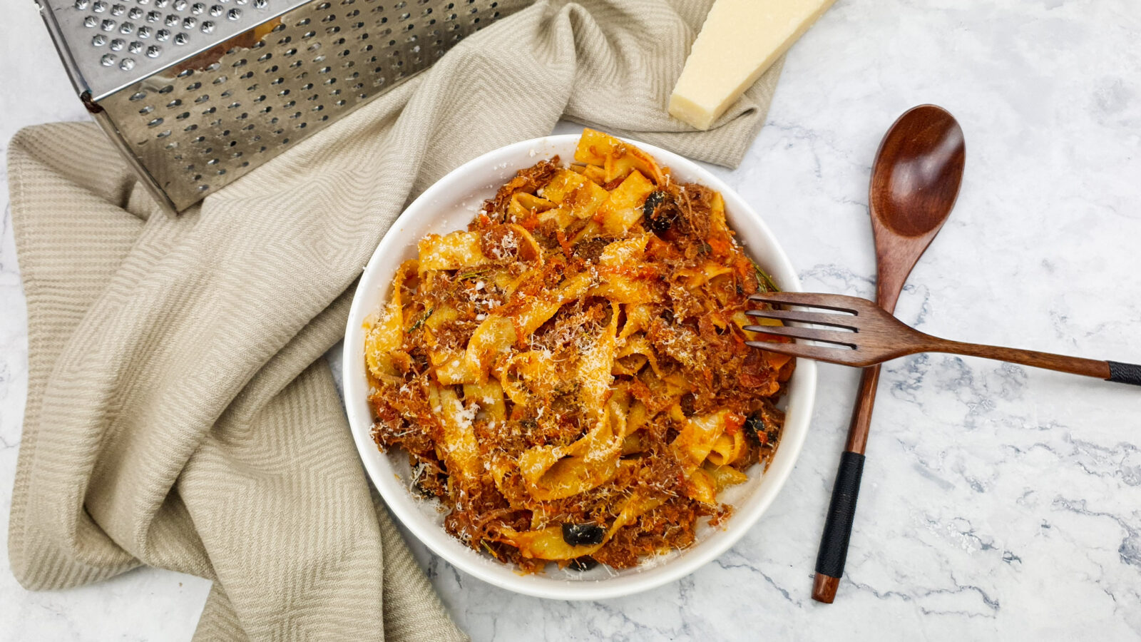 Pappardelle met snelle ragú van eend