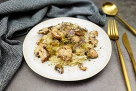 Risotto met gestoofde prei en kastanjechampignons