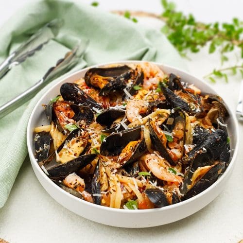 Spaghetti marinara met mosselen en gamba's