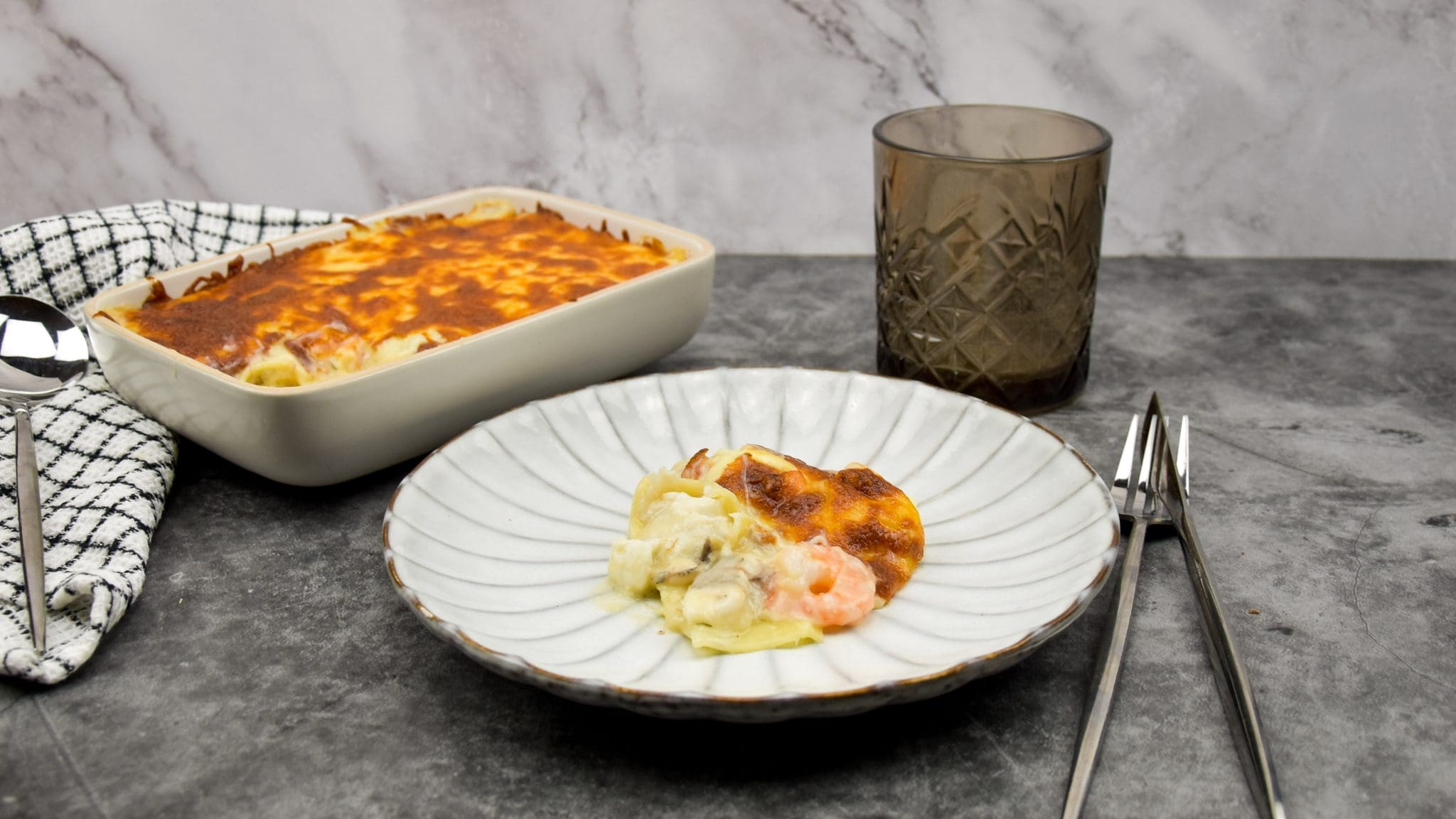 Vislasagne met gamba’s