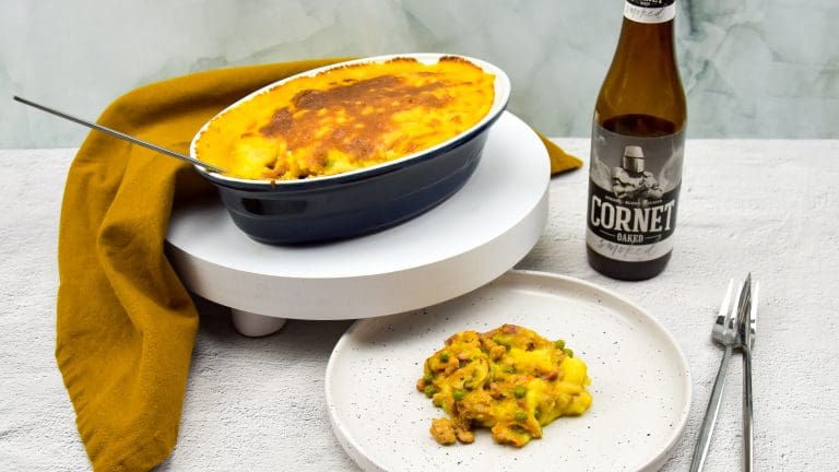 Cottage pie met kipgehakt en Corned oaked bier