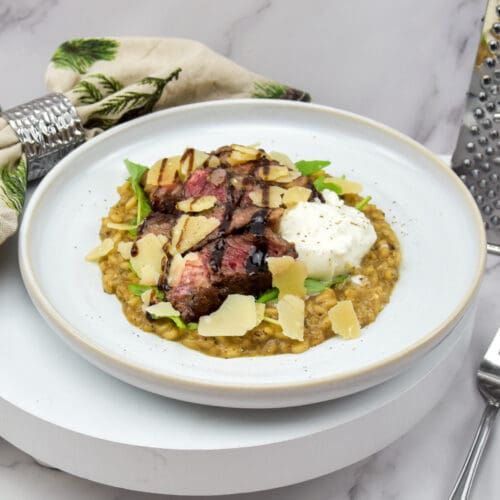 Tagliata di manzo risotto