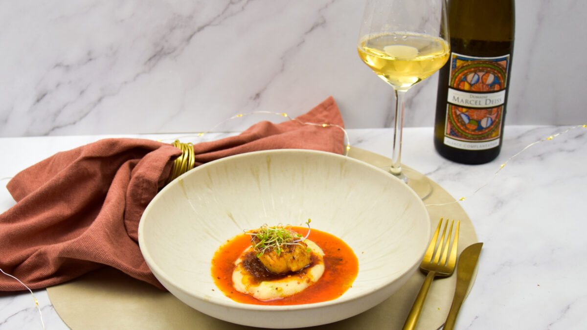 Coquilles met polenta, 'nduja boter en peterselie olie