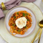 Linguine met 'nduja, gamba's en burrata