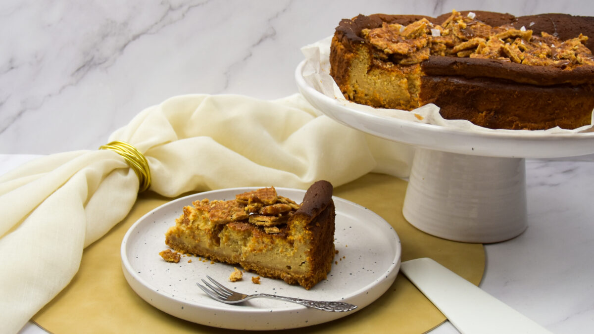 Karamel cheesecake met stroopwafels en zeezout