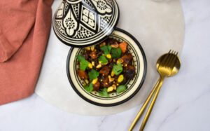 Rundertajine met zoete aardappel en pistache