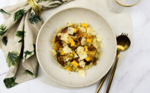 Risotto met paddenstoelen en blauwe cheddarkaas