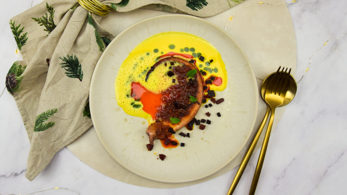 Octopus met saffraan beurre banc en 'nduja boter