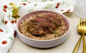 Risotto met rode wijn en hertenbiefstuk