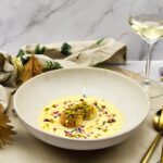 Coquille met witte chocolade, vanille en pistache