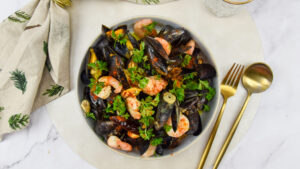 Mosselen al ajillo met gamba's