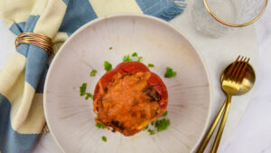 Gevulde paprika's met chorizo en cheddar