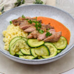 Fregola met romescosaus en iberico secreto