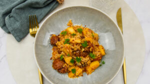 Risotto met chorizo en gebakken appel