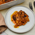 Lasagne met gamba's en varkensgehakt met habanero olie